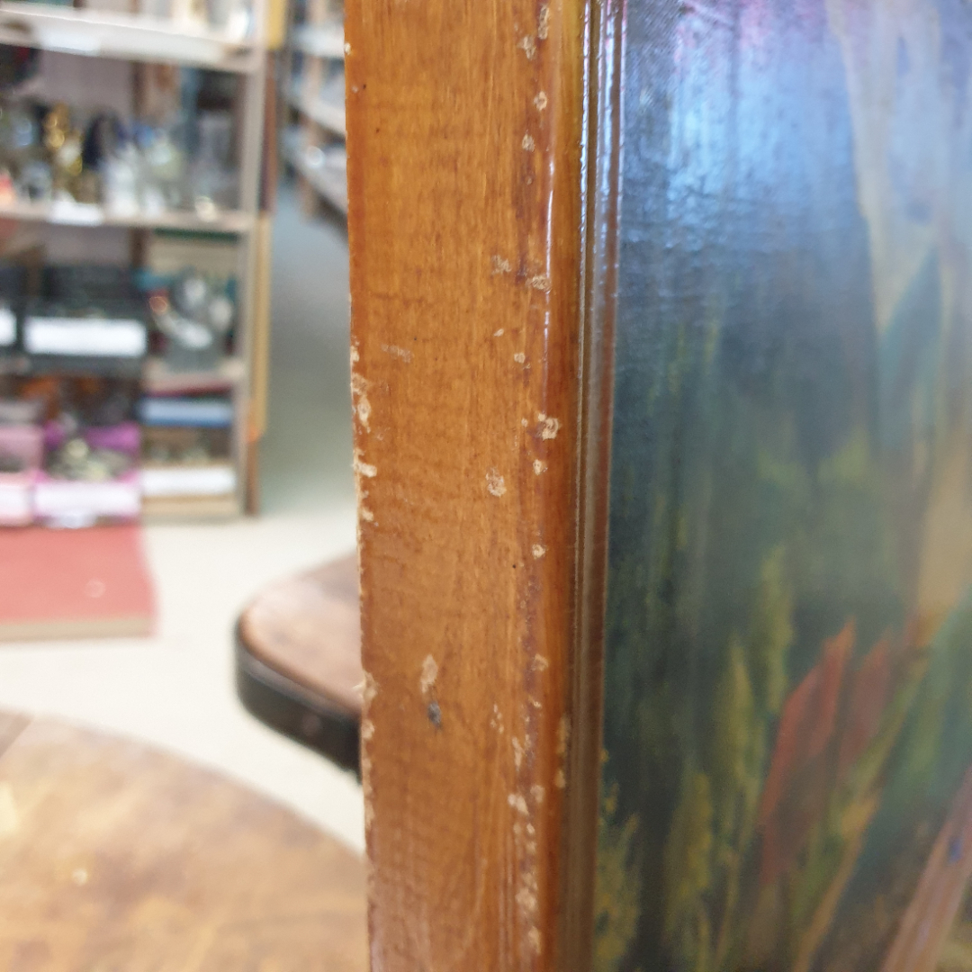 Картина "Жизнь на горном озере" холст, масло, небольшие дефекты рамы, есть подпись худ-ка, 152х67см. Картинка 7